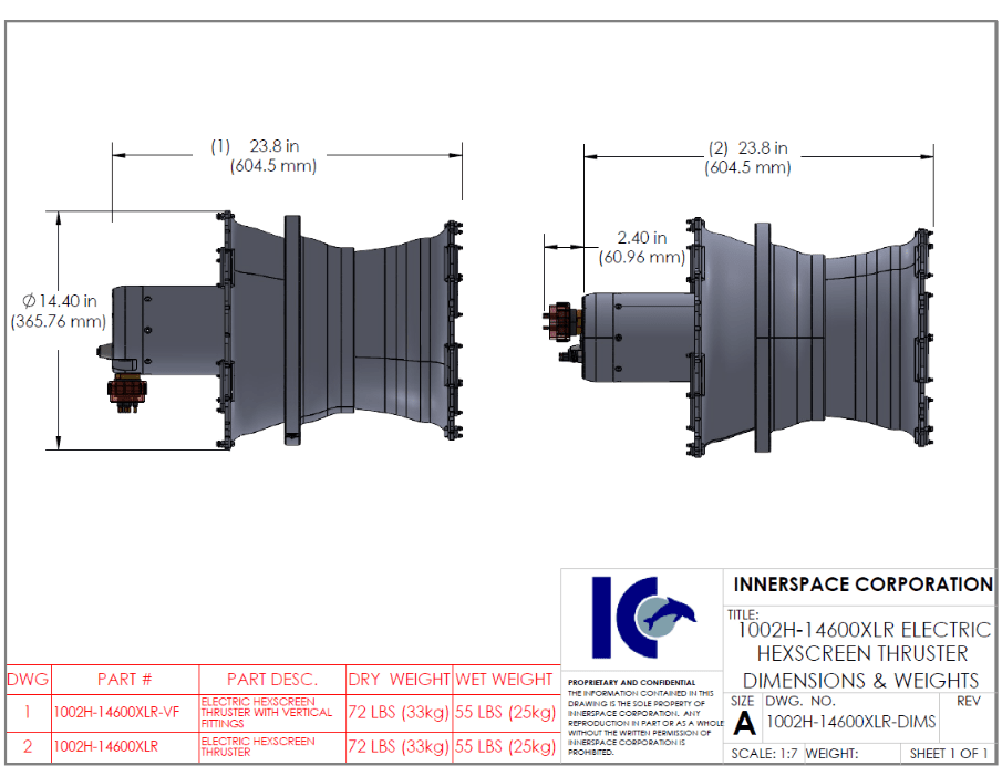 1002H-14600XLR Dimensions and Weight